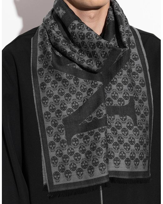 McQueen Black All Over Skull Print Scarf for men
