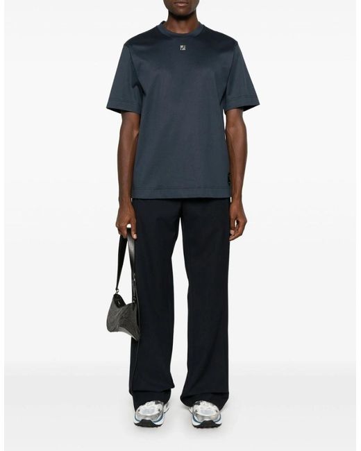 Fendi Blue Ff Metal Detail Plaque T-Shirt for men