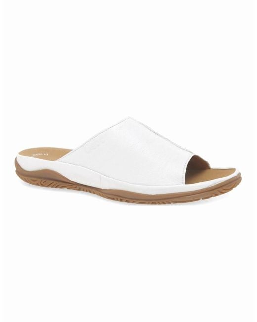 Gabor White Idol Leather Wide Fit Mules