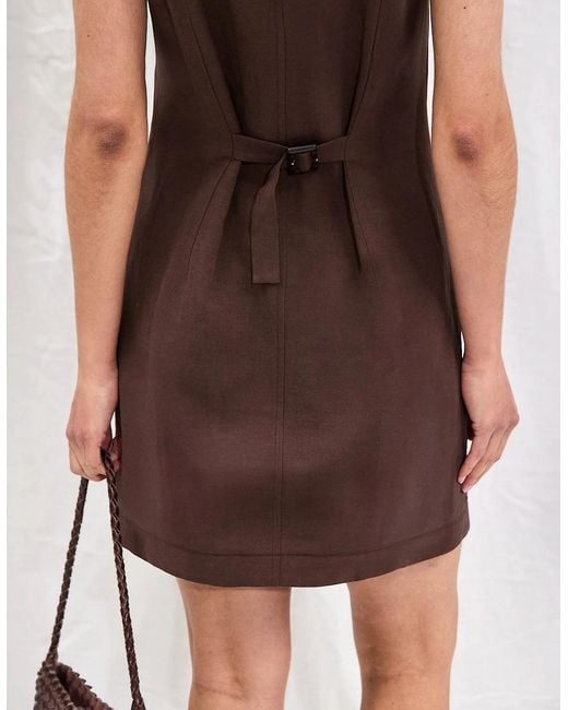 Ro&zo Brown Petite Chocolate Button Through Dress With Linen