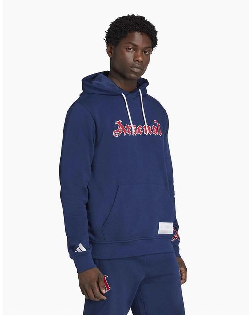 Adidas Blue Arsenal Hooded Neck Long Sleeve Sweatshirt for men