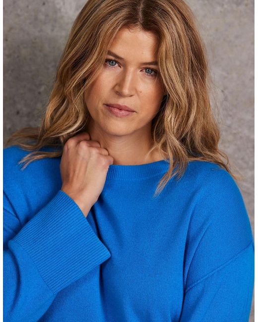 Live Unlimited London Blue Seam Detail Round Neck Jumper With Cashmere