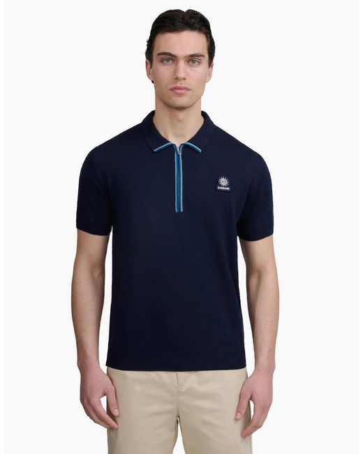 Sandbanks Blue Colour Stripe Knitted Zip Polo S1-26 for men