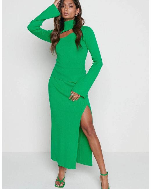 Pretty Lavish Green Blythe Slit Knit Skirt
