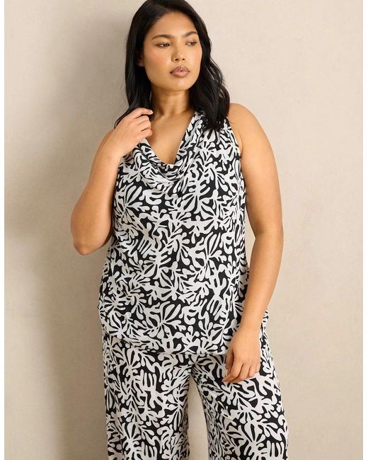 Live Unlimited London Black Print Cowl Neck Crinkle Top