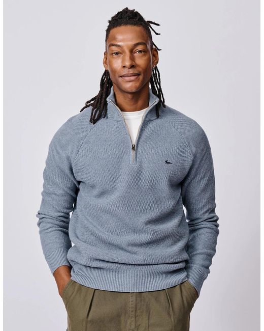 aubi Blue Owmby Cotton Zip Neck for men