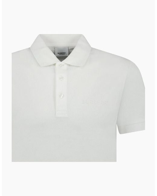 Burberry White 'Hartford' Embossed Logo Polo for men