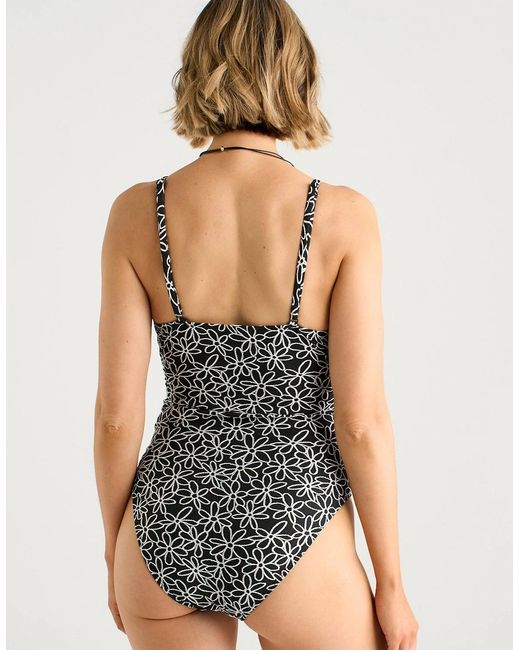 Gini London Blue Mono Floral Tie-Front Jacquard Swimsuit