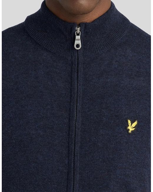 Lyle & Scott Blue Lambswool Blend Zip Cardigan for men