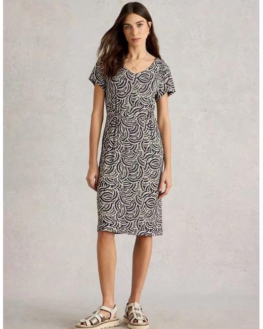 White Stuff Blue Regular Tallie Jersey Short Sleeve Dress Print