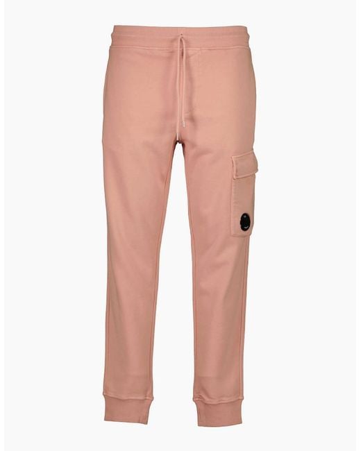 C P Company Pink Resist Dyed Diagonal Fleece Lens Sweatpants for men