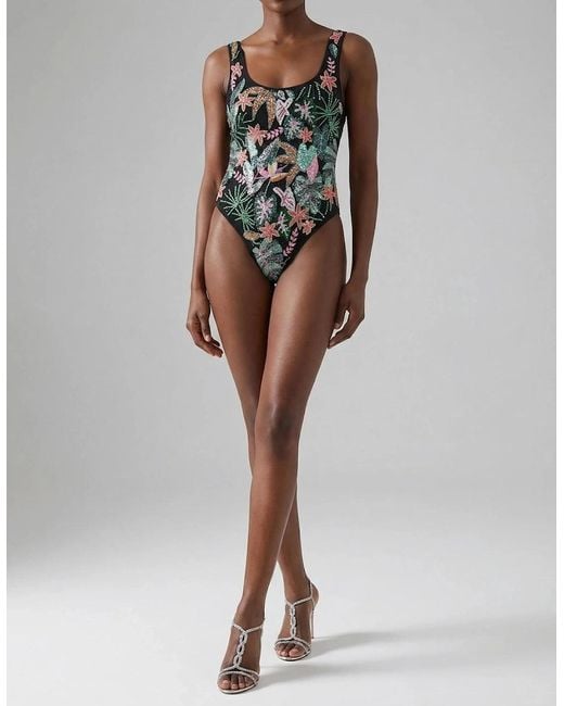 Oceanus Black Misty Tropical High Leg Swimsuit