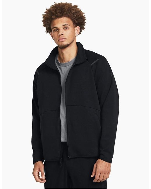 Under Armour Blue Solid Patterned Fleece Jacket for men