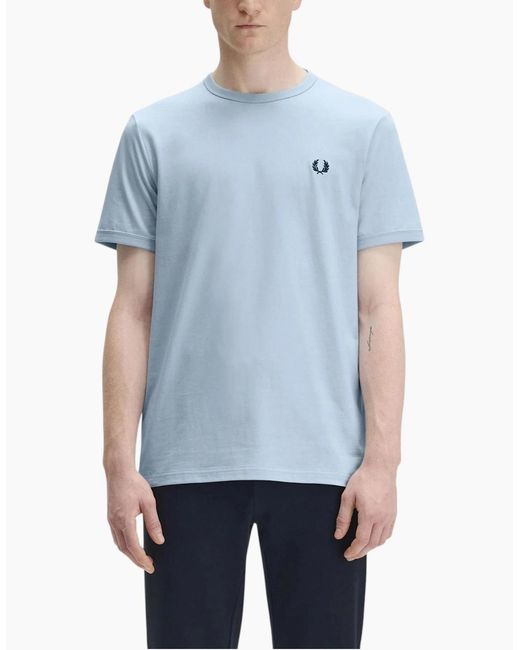 Fred Perry Blue T Shirt Ringer Crew Neck Short Sleeve Summer Tee for men