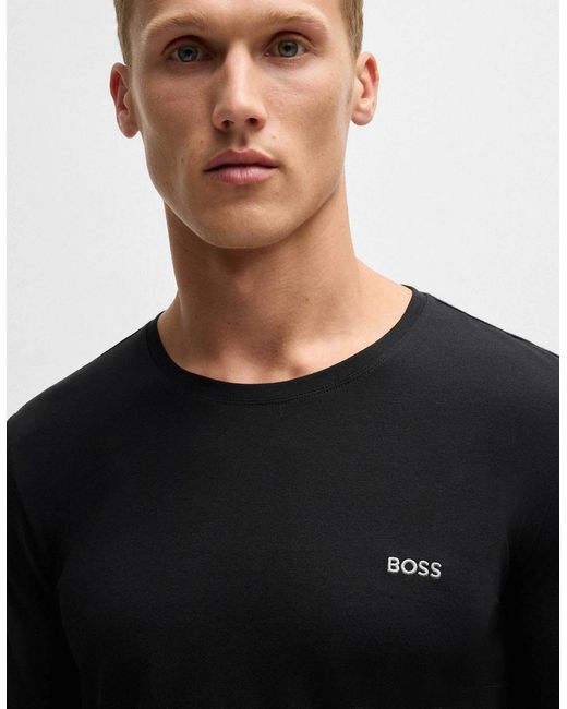 Boss Black Boss Mix&Match Long Sleeve Stretch-Cotton T-Shirt With Embroidered Logo for men