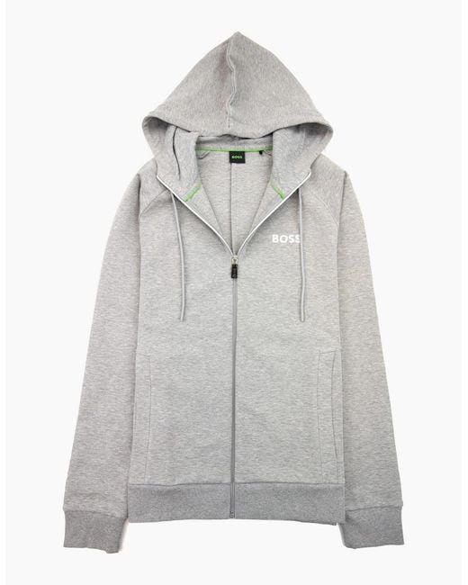 Boss Gray Saggy 1 Embroidered Logo Zip Up Hoodie 059 for men