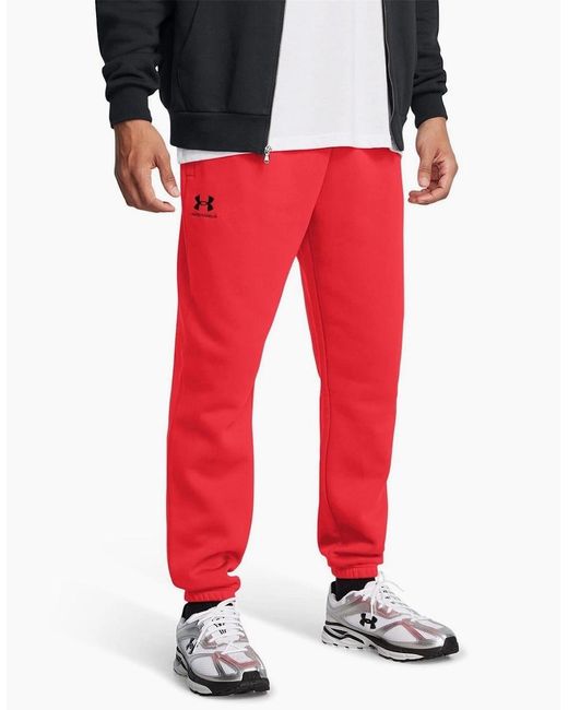 Under Armour Red Essential Fleece Solid Patterned Joggers for men