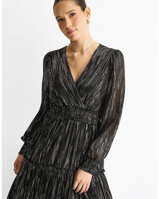 Gini London Black Sparkle Chiffon Occassion Tiered Maxi Dress