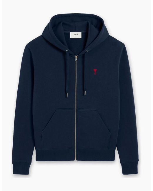 AMI Blue De Coeur Zipped Hoodie for men