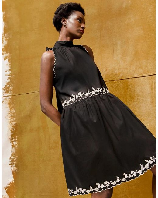 Ro&zo Black Embroidered Scallop Short Dress