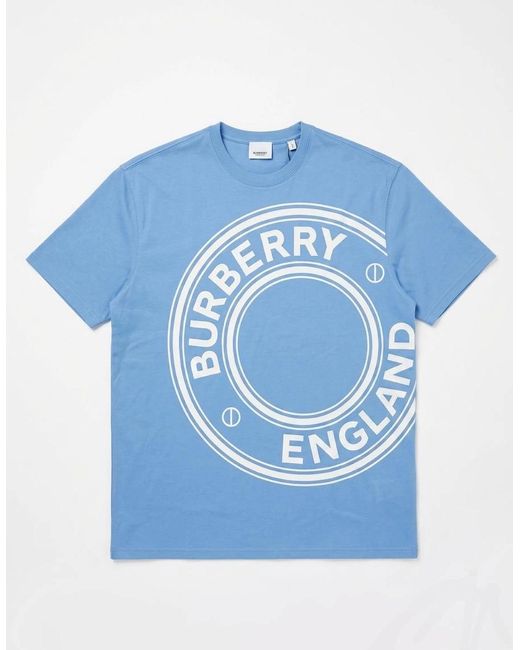 Burberry Blue Graphic Print T Shirt Pale for men
