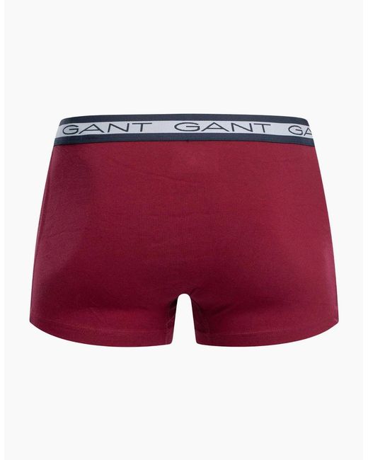 Gant White 3-Pack Striped Waistband Boxer Trunks, /Burgundy for men