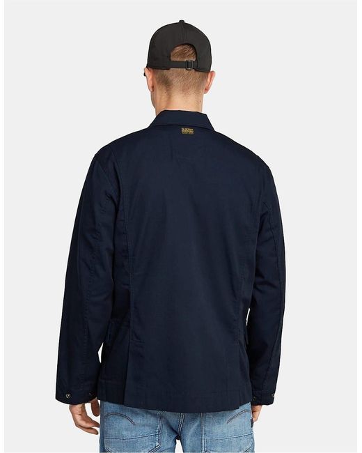 G-Star Blue Solid Patterned Overshirt With Flap Pocket for men