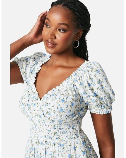 Dorothy Perkins White Ladies Ditsy Print Shirred Waist Midi Dress