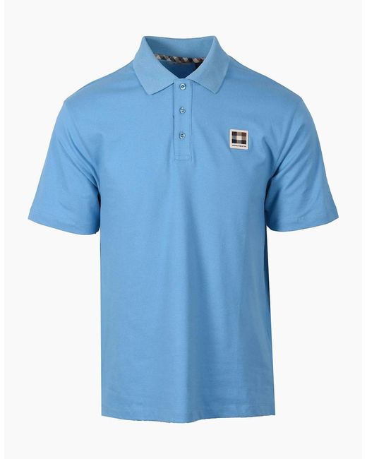 Aquascutum Blue Club Check Badge Polo for men