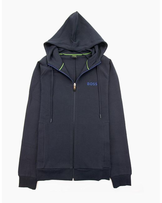 Boss Blue Saggy 1 Embroidered Logo Zip Up Hoodie 402 for men