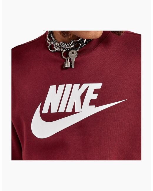 Nike Red Dq4912 Sweatshirt Sportswear Club Fleece Crew Neck Pullover Jumper New for men