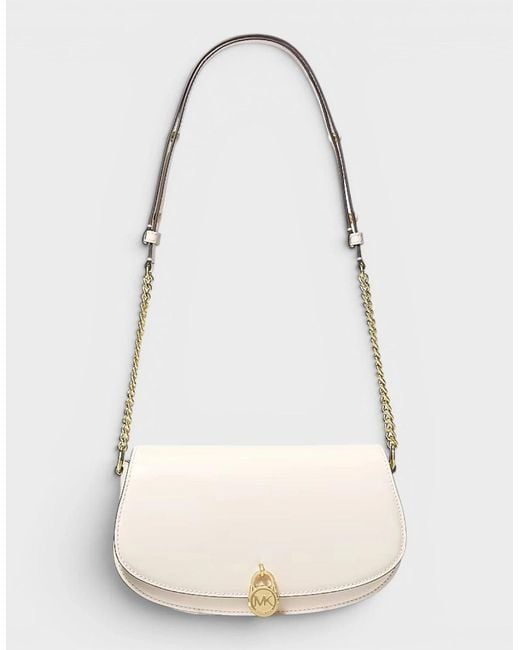 Michael Kors Natural Mila Medium Leather Messenger Bag Cream