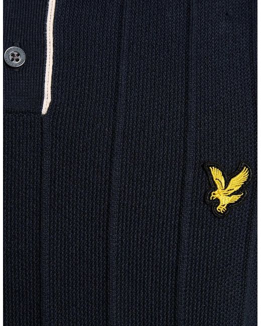 Lyle & Scott Blue Tipped Pique Knitted Polo Shirt for men