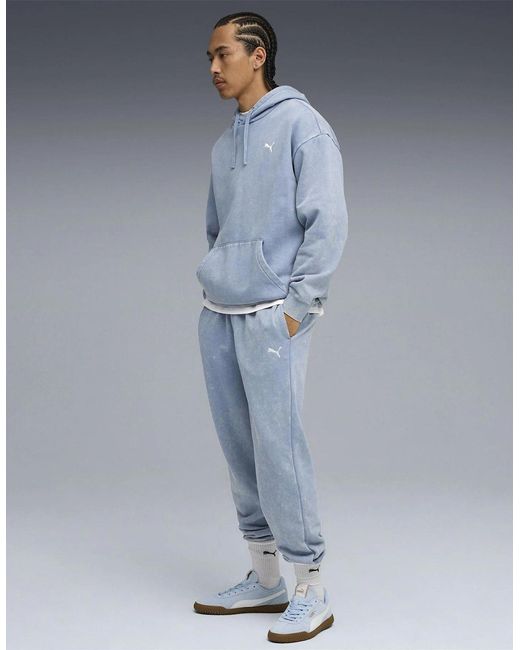 PUMA Blue Elevated Relaxed Wash Overhead Hoodie for men