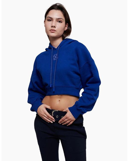 Off-White c/o Virgil Abloh Blue Embr Mini Arrow Crop Hoodie