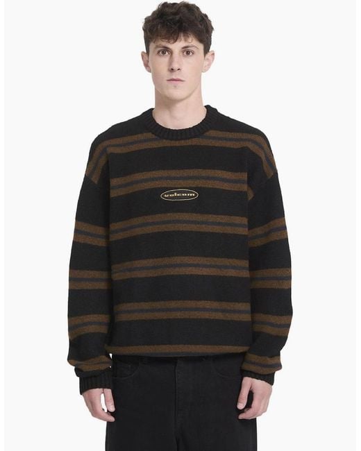 Volcom Black Striperstand Knitwear Jumper for men