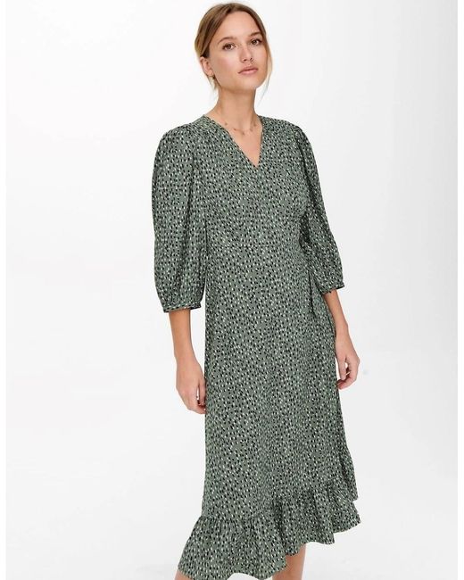 ONLY Green Olivia V-Neck Midi Wrap Dress