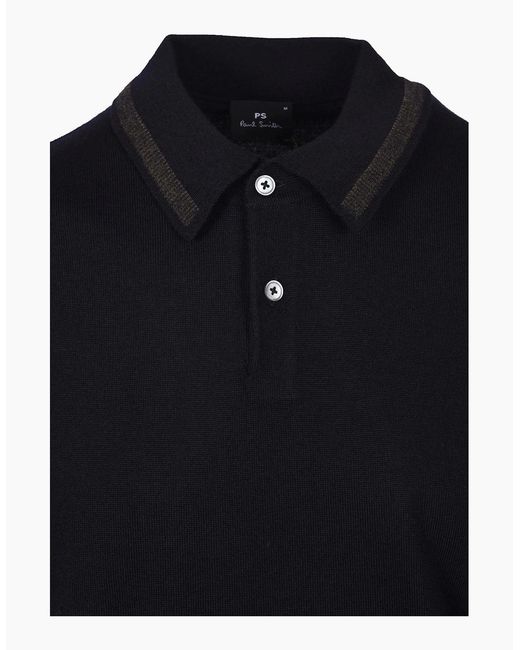 Paul Smith Black Merino Sweater Ss Polo for men