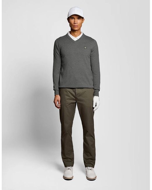 Lyle & Scott Gray Cotton Blend V-Neck Jumper for men