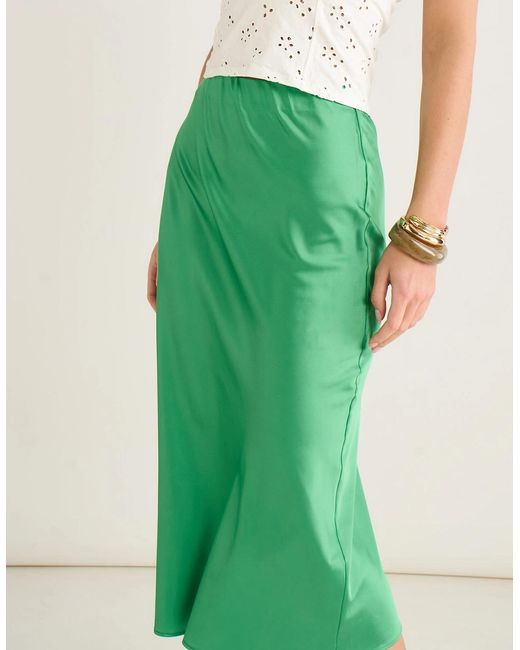 Gini London Green Satin High Waist Midi Skirt