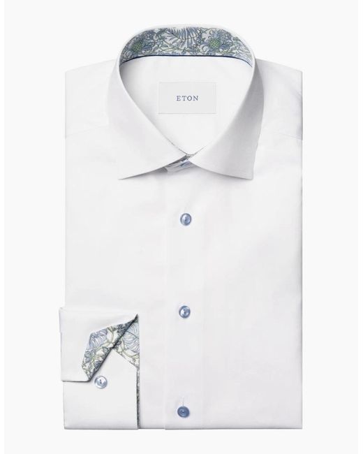 Eton of Sweden White Floral Trim Signature Twill Contemporary Shirt 00 for men