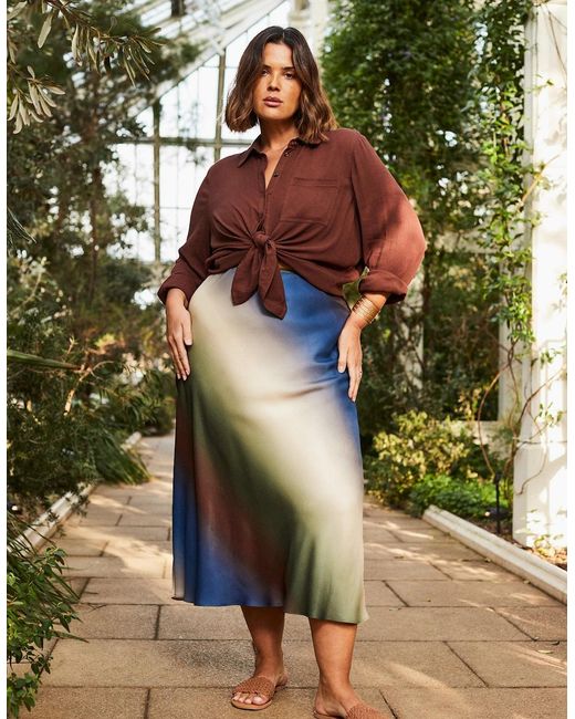 Live Unlimited London Green Print Midi Skirt