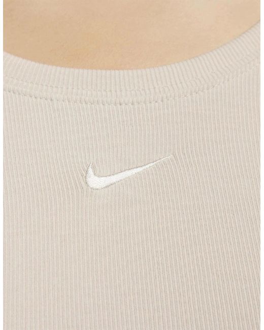 Nike White Tight Scoop-Back Mini-Rib Light Orewood Top