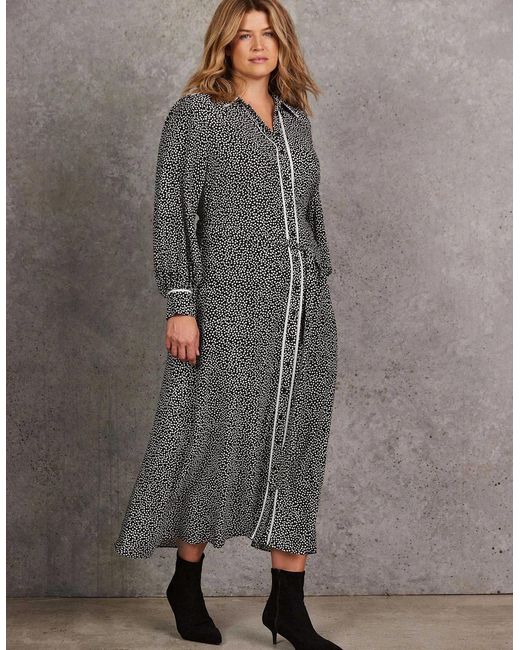 Live Unlimited London Gray Spot Print Maxi Shirt Dress