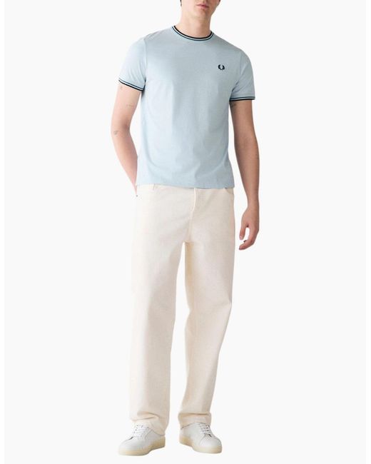 Fred Perry Blue Twin Tipped T Shirt Crew Neck Short Sleeve Summer Tee for men