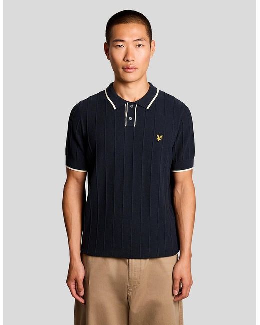 Lyle & Scott Blue Tipped Pique Knitted Polo Shirt for men