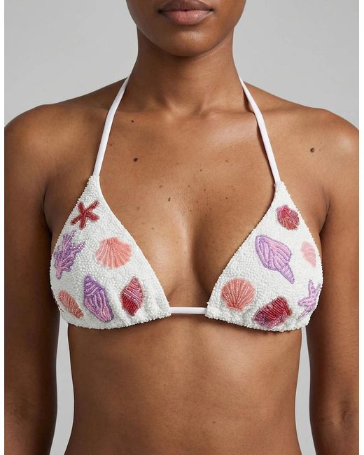Oceanus White Shell Beaded Bikini Bottom