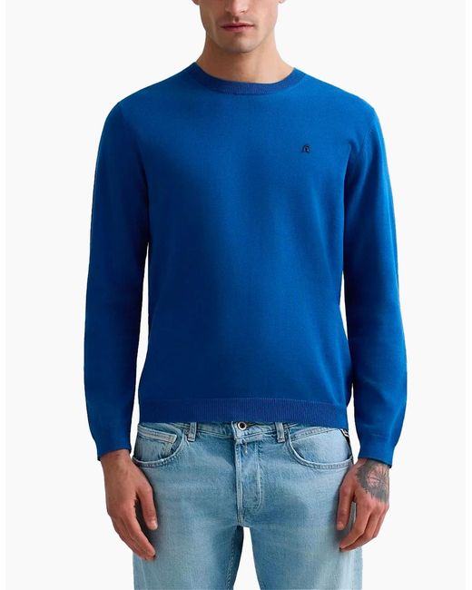 Replay Blue Cotton Crew Neck Sweater Knitwear for men