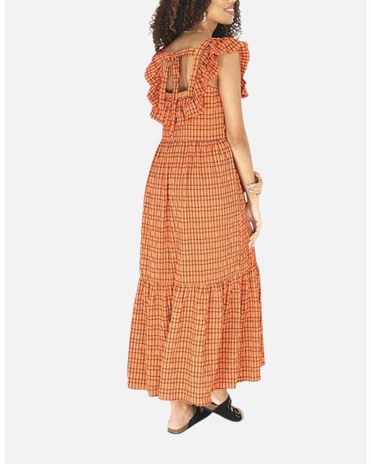 Brave Soul Orange Carla Long Dress Checked Summer Holiday Ladies Beach Maxi Dress
