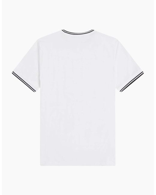 Fred Perry White Twin Tipped T Shirt Crew Neck Short Sleeve Summer Tee for men